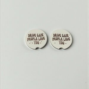 Ceramic Car Cup Holder Coasters x2 "Drive Safe People Love You"